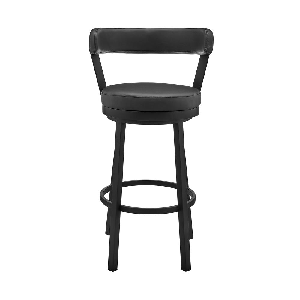 Kobe 26" Counter Height Swivel Bar Stool in Black Finish and Black Faux Leather. Picture 1