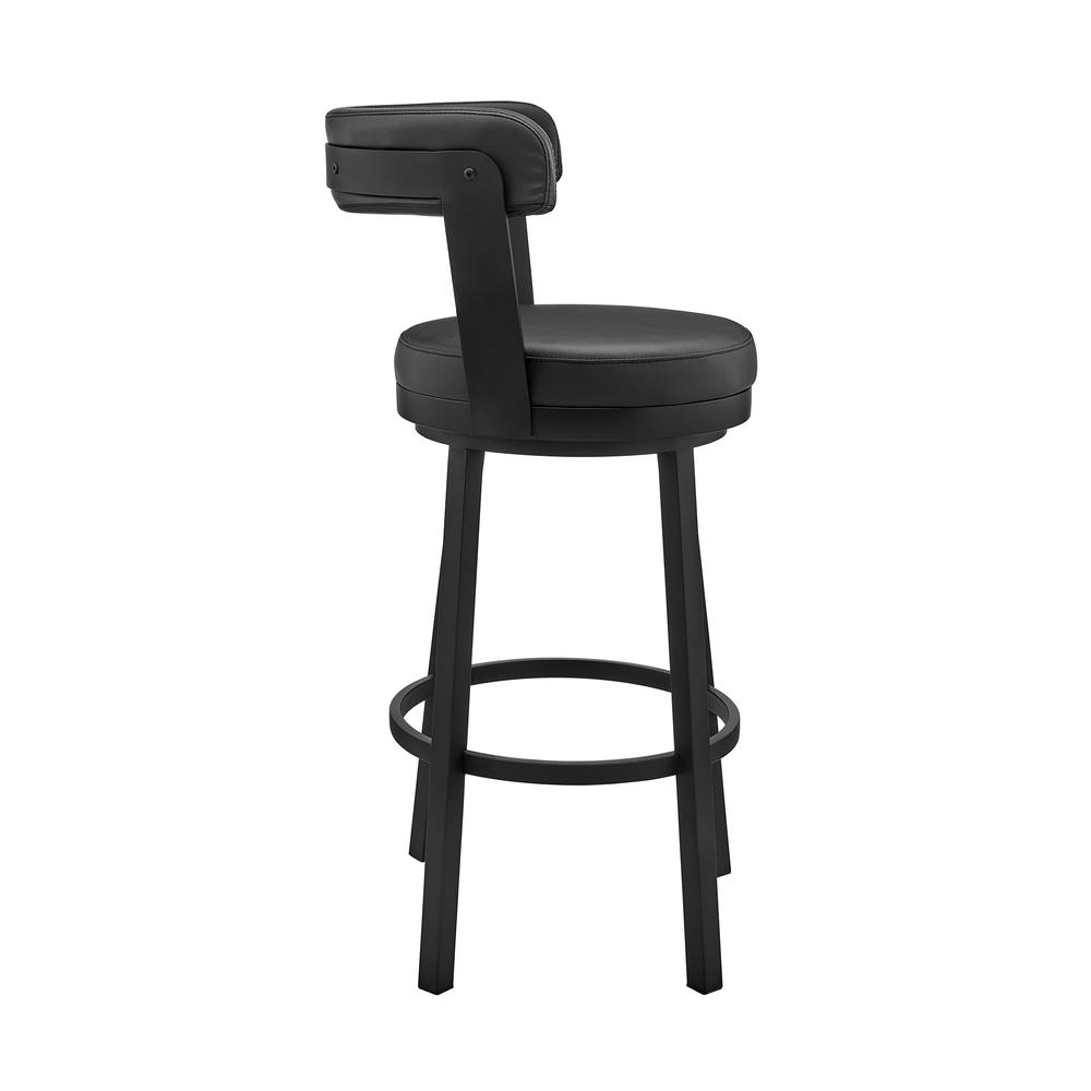 Kobe 26" Counter Height Swivel Bar Stool in Black Finish and Black Faux Leather. Picture 2