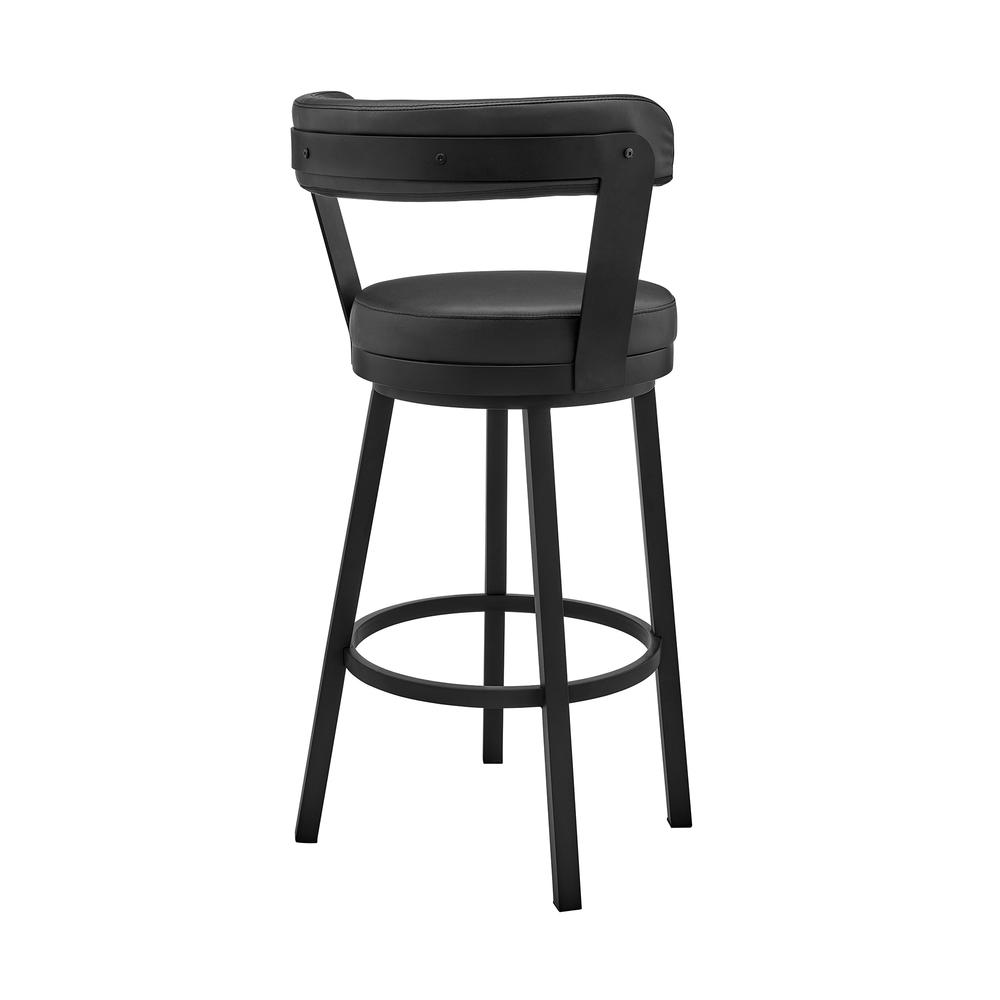 Kobe 26" Counter Height Swivel Bar Stool in Black Finish and Black Faux Leather. Picture 3