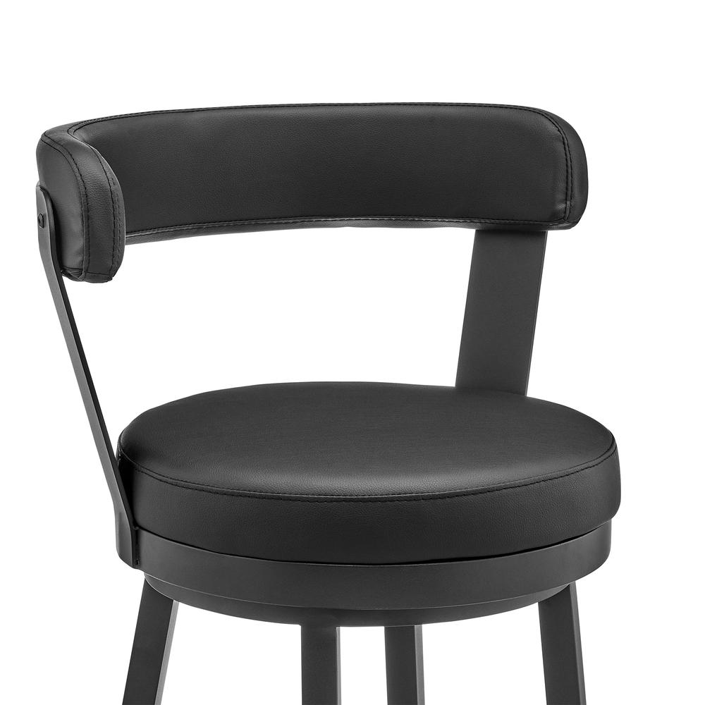 Kobe 26" Counter Height Swivel Bar Stool in Black Finish and Black Faux Leather. Picture 5