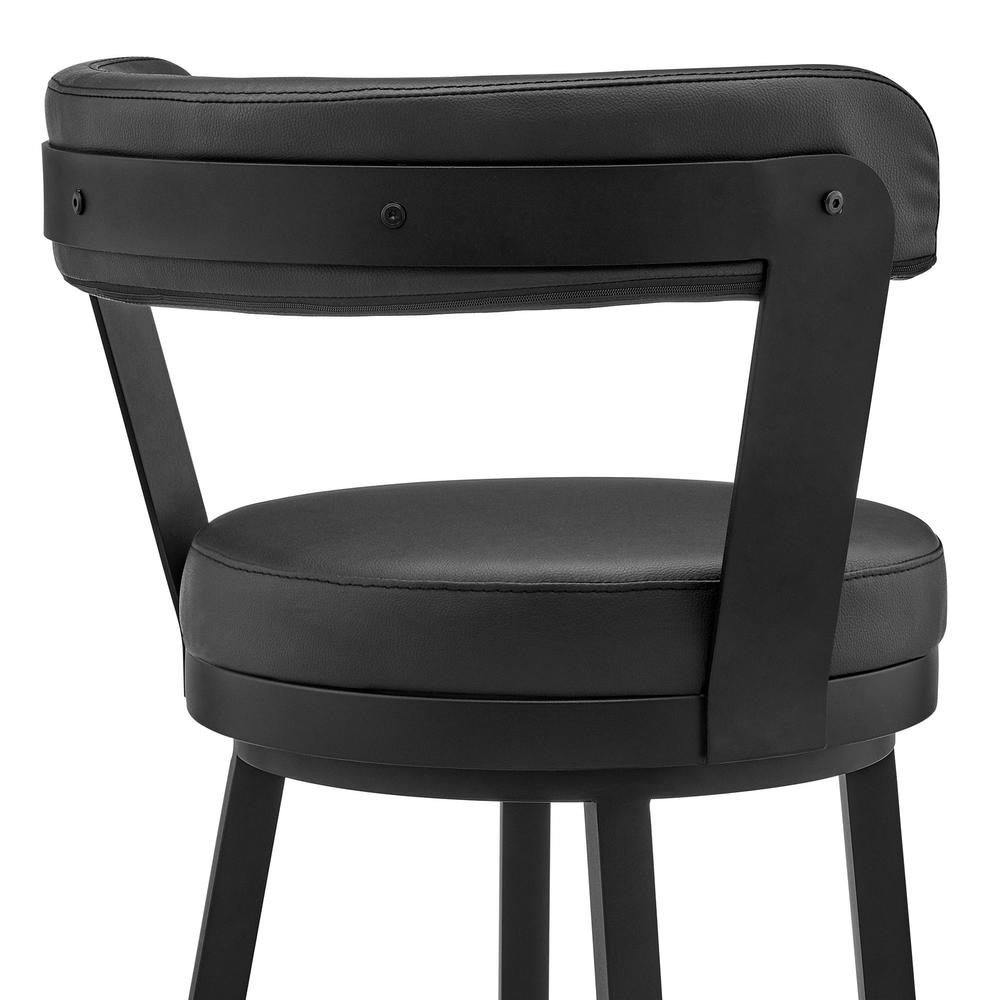 Kobe 26" Counter Height Swivel Bar Stool in Black Finish and Black Faux Leather. Picture 6
