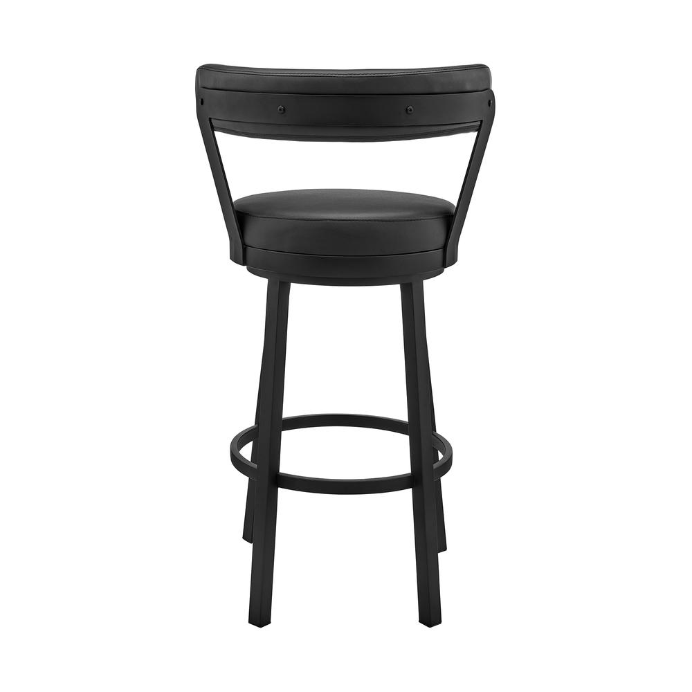 Kobe 30" Bar Height Swivel Bar Stool in Black Finish and Black Faux Leather. Picture 4