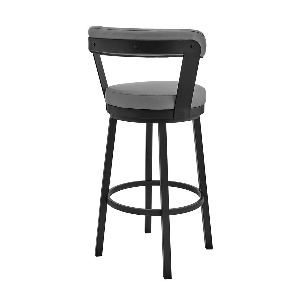 Kobe 26" Counter Height Swivel Bar Stool in Black Finish and Gray Faux Leather. Picture 3