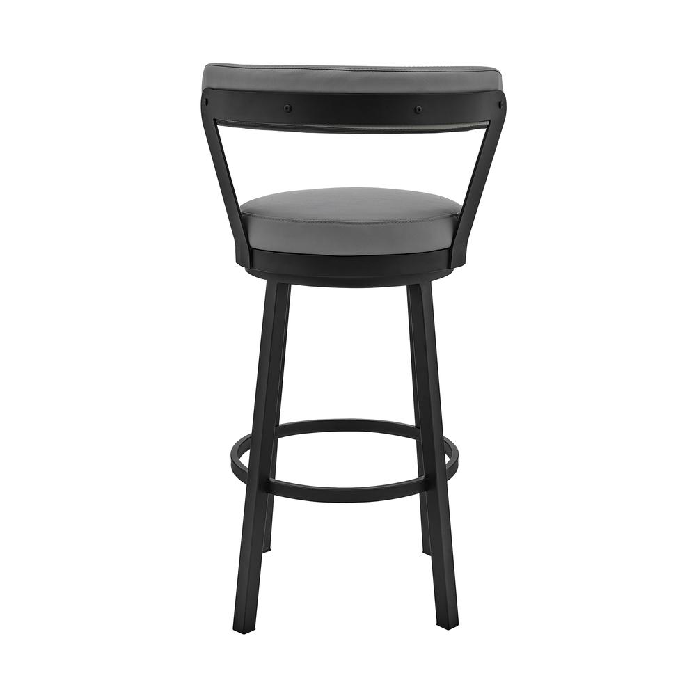 Kobe 26" Counter Height Swivel Bar Stool in Black Finish and Gray Faux Leather. Picture 4