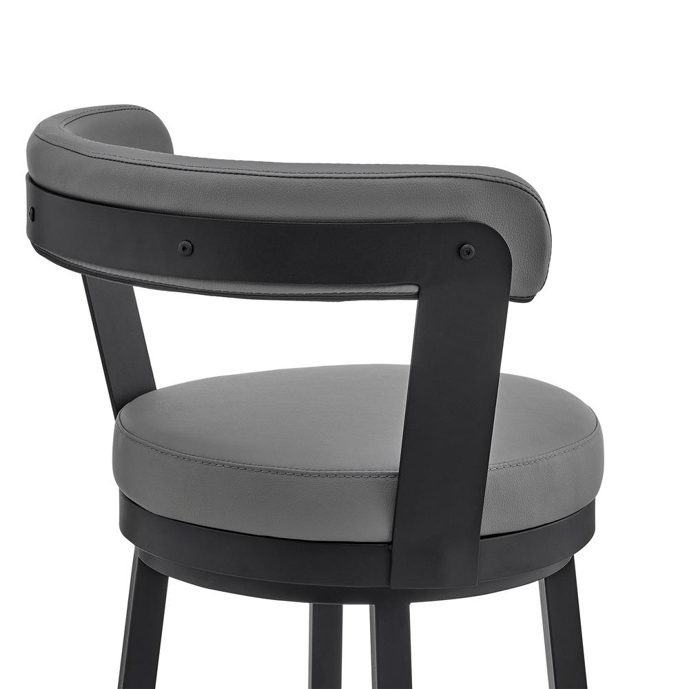 Kobe 26" Counter Height Swivel Bar Stool in Black Finish and Gray Faux Leather. Picture 6