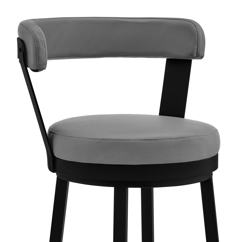 Kobe 30" Bar Height Swivel Bar Stool in Black Finish and Grey Faux Leather. Picture 5
