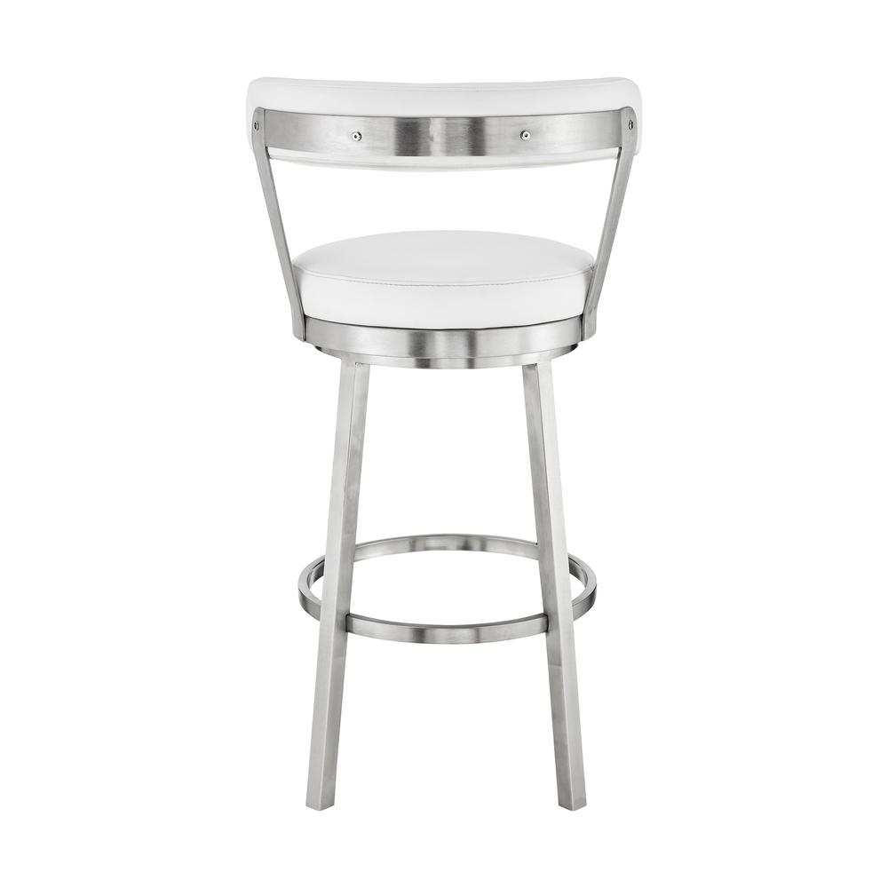 Kobe 26" Counter Height Swivel Bar Stool in Brushed Stainless Steel Finish and White Faux Leather. Picture 4