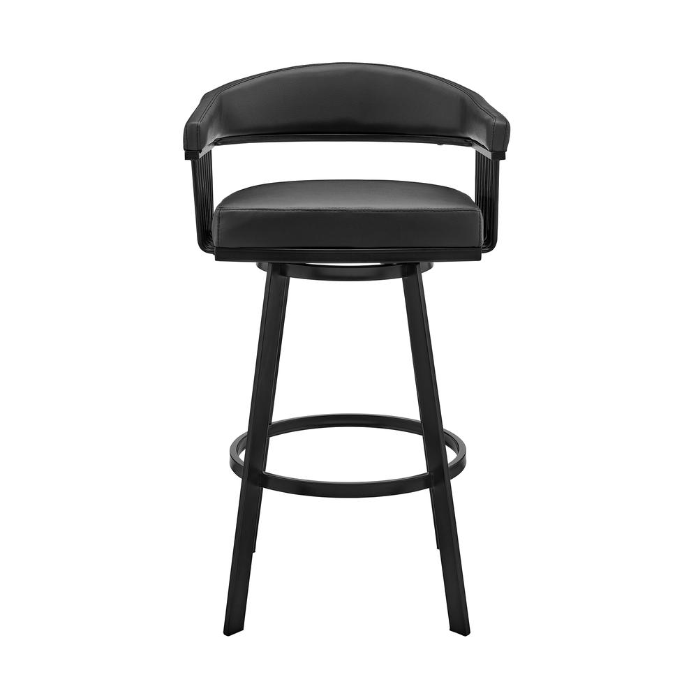 Bronson 29" Bar Height Swivel Bar Stool in Black Finish and Black Faux Leather. Picture 1