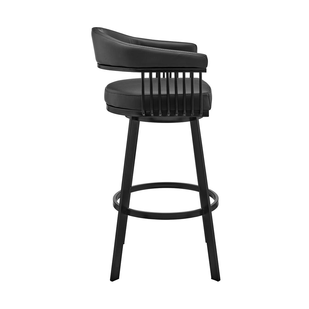 Bronson 29" Bar Height Swivel Bar Stool in Black Finish and Black Faux Leather. Picture 2