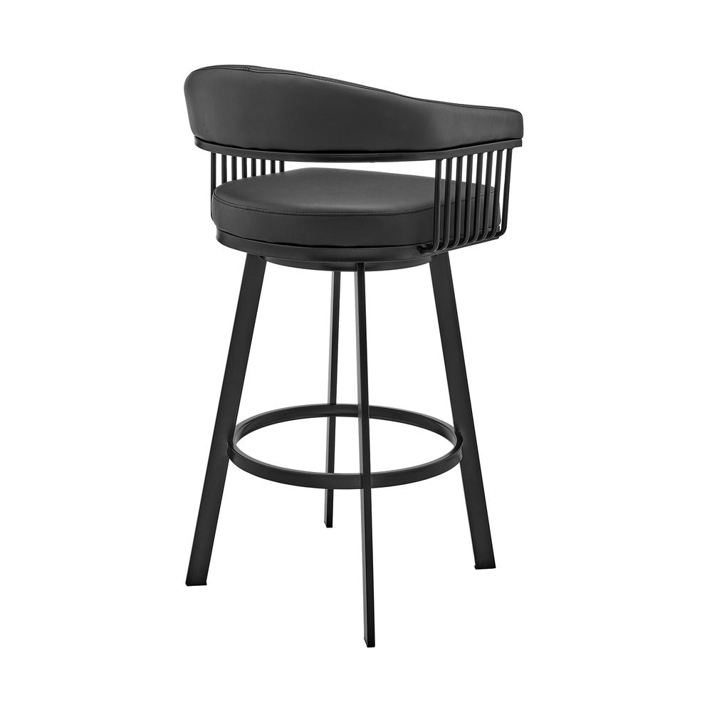 Bronson 29" Bar Height Swivel Bar Stool in Black Finish and Black Faux Leather. Picture 3