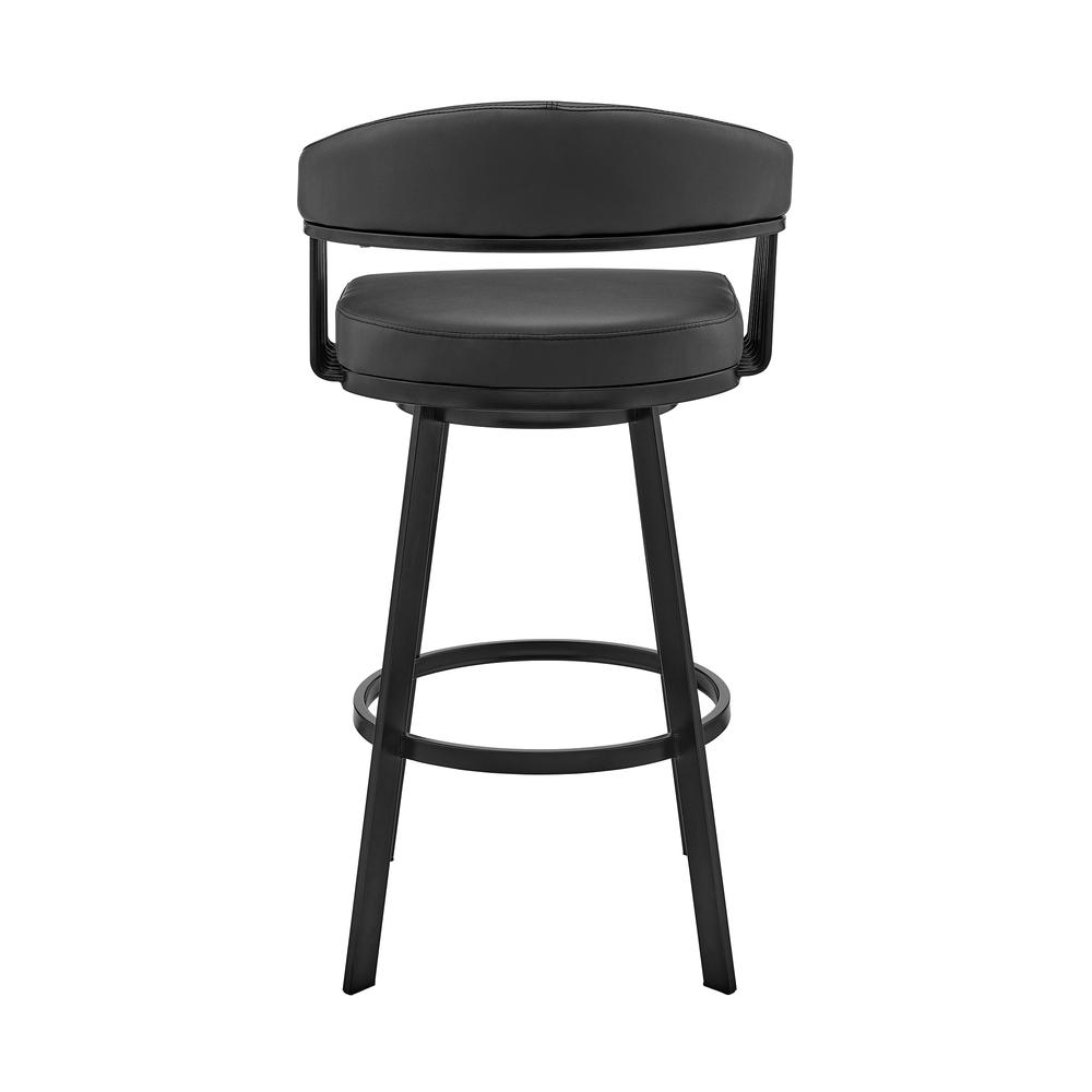 Bronson 29" Bar Height Swivel Bar Stool in Black Finish and Black Faux Leather. Picture 4
