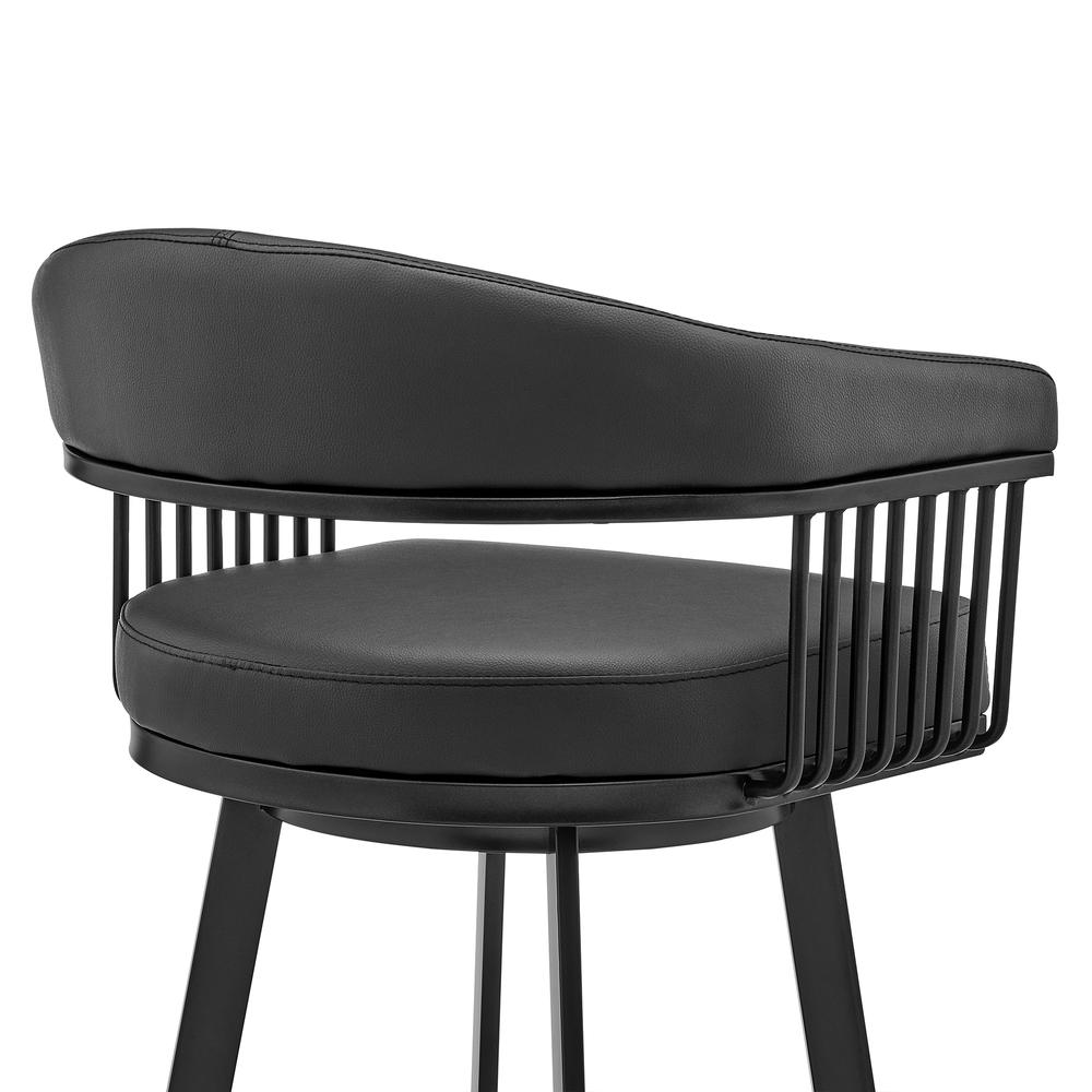 Bronson 29" Bar Height Swivel Bar Stool in Black Finish and Black Faux Leather. Picture 6