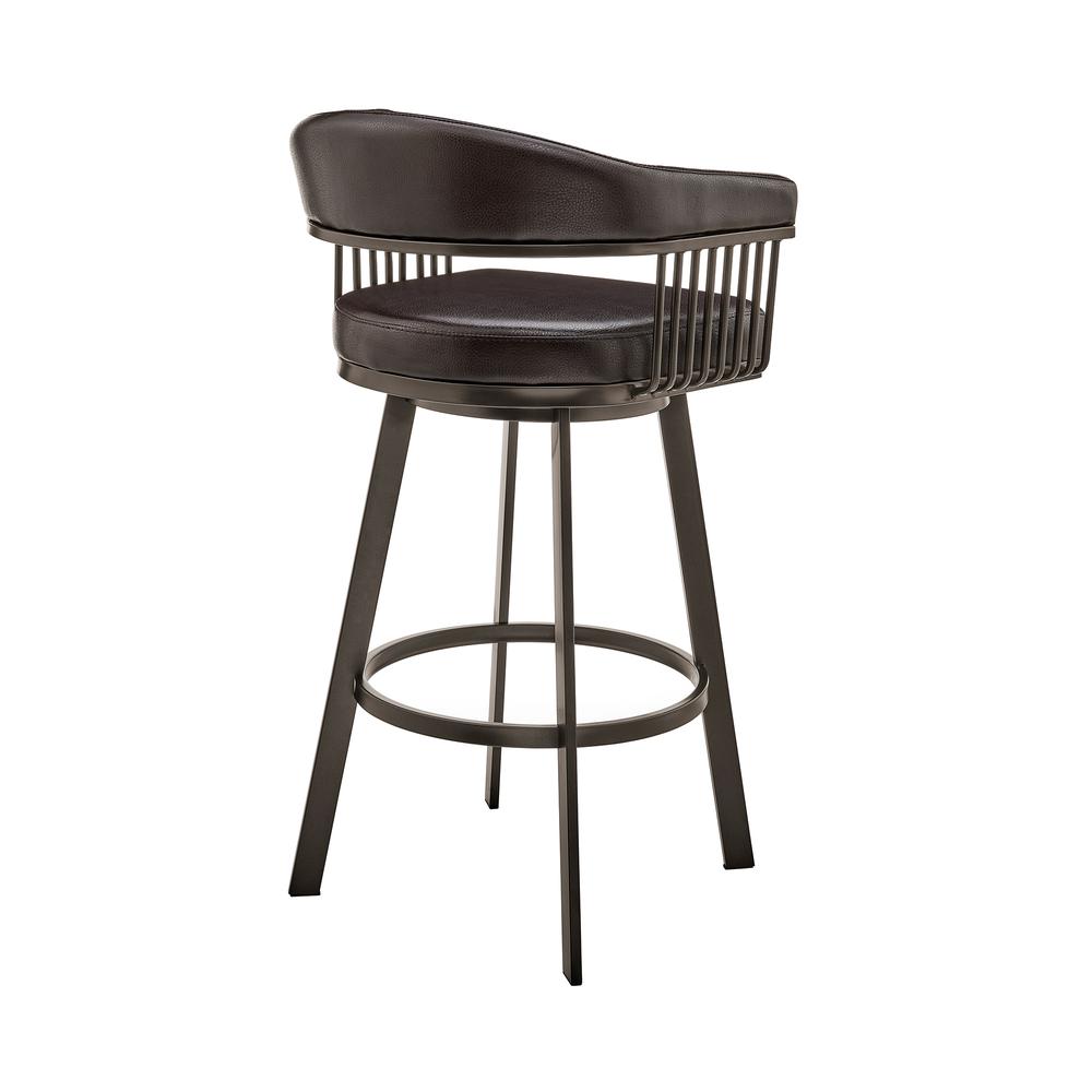 Bronson 26" Counter Height Swivel Bar Stool in Java Brown Finish and Chocolate Faux Leather. Picture 3