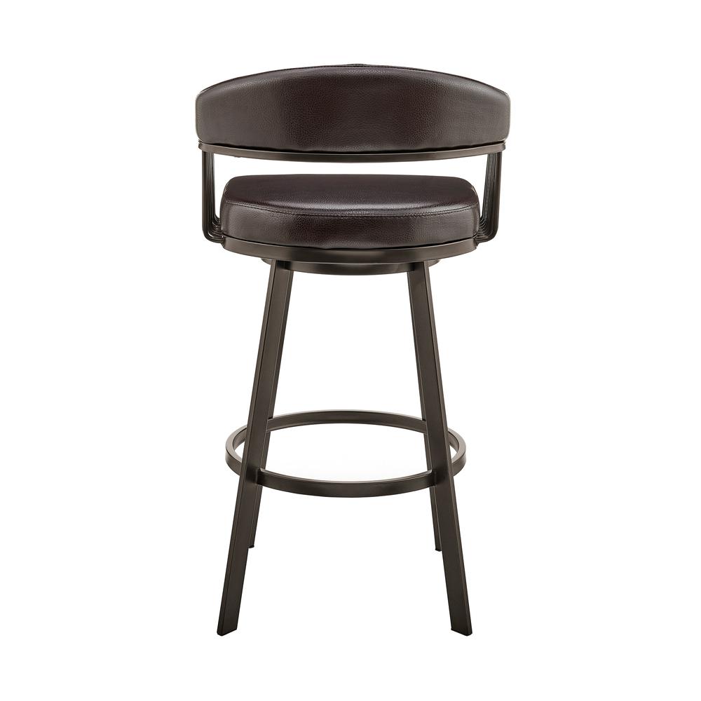Bronson 26" Counter Height Swivel Bar Stool in Java Brown Finish and Chocolate Faux Leather. Picture 4