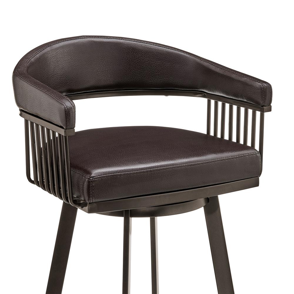 Bronson 26" Counter Height Swivel Bar Stool in Java Brown Finish and Chocolate Faux Leather. Picture 5