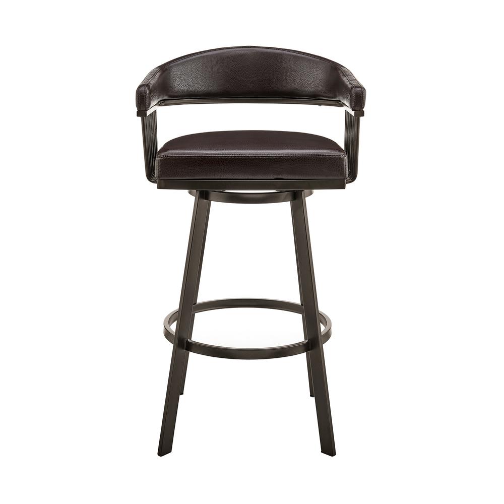 Bronson 30" Bar Height Swivel Bar Stool in Java Brown Finish and Chocolate Faux Leather. Picture 1