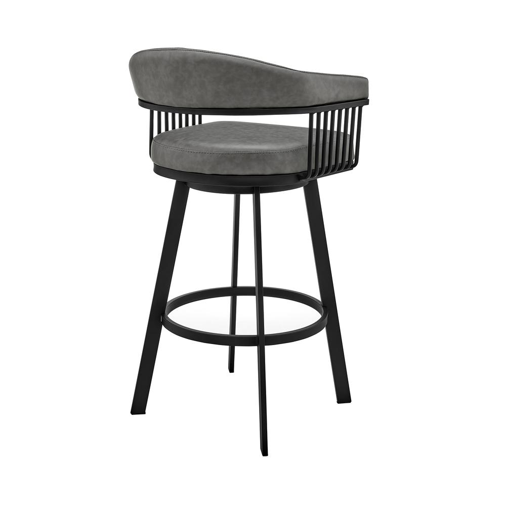 Bronson 29" Bar Height Swivel Bar Stool in Black Finish and Gray Faux Leather. Picture 3