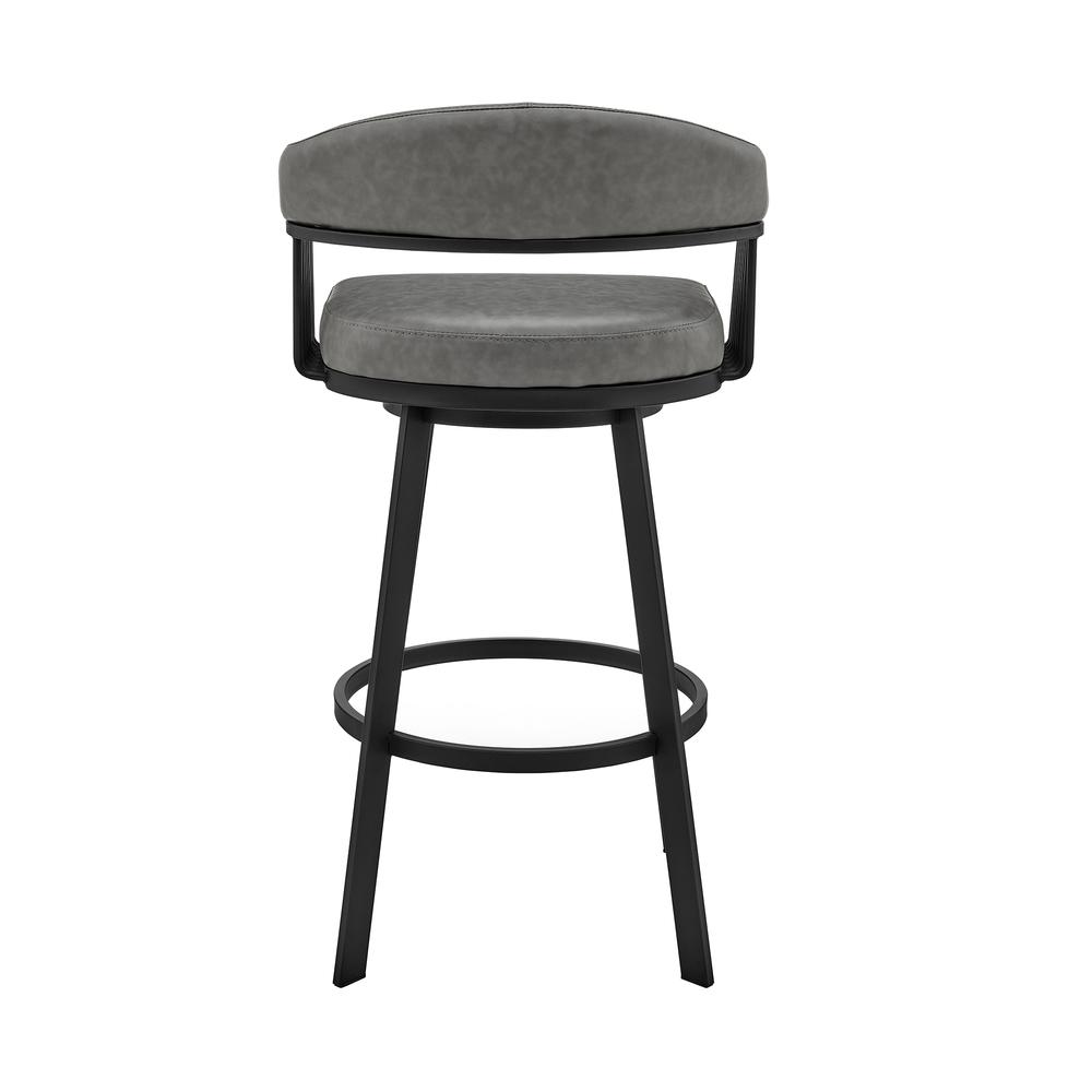 Bronson 29" Bar Height Swivel Bar Stool in Black Finish and Gray Faux Leather. Picture 4