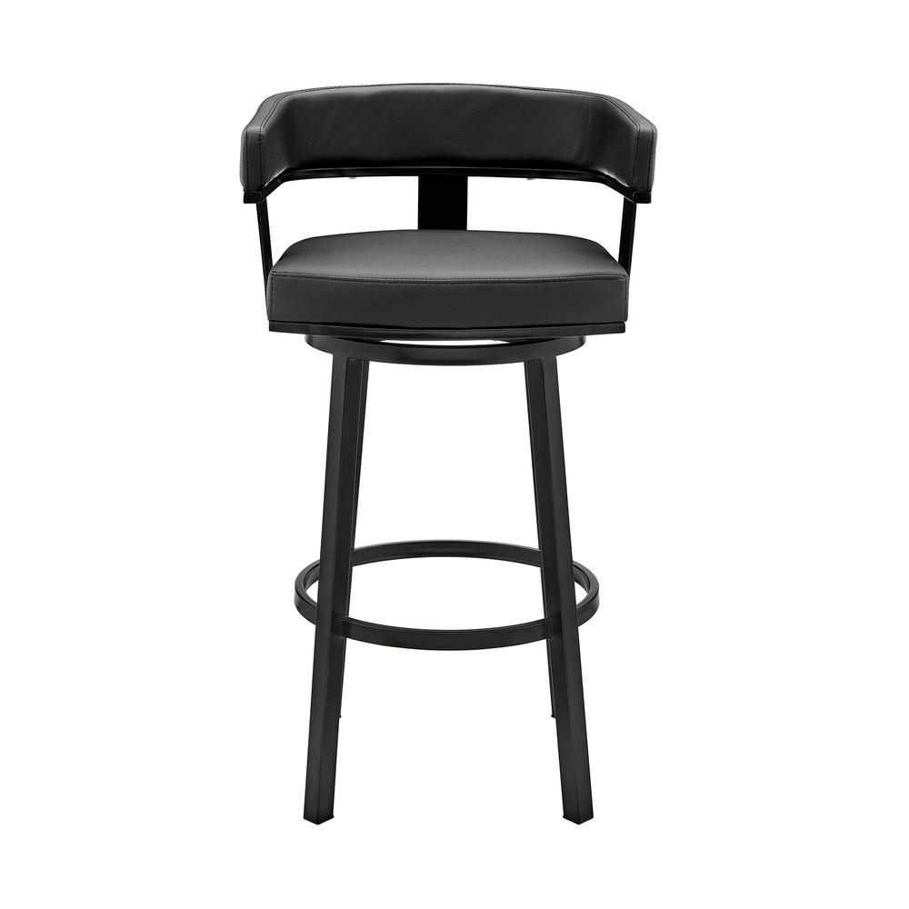 Cohen 26" Counter Height Swivel Bar Stool in Black Finish and Black Faux Leather. Picture 1