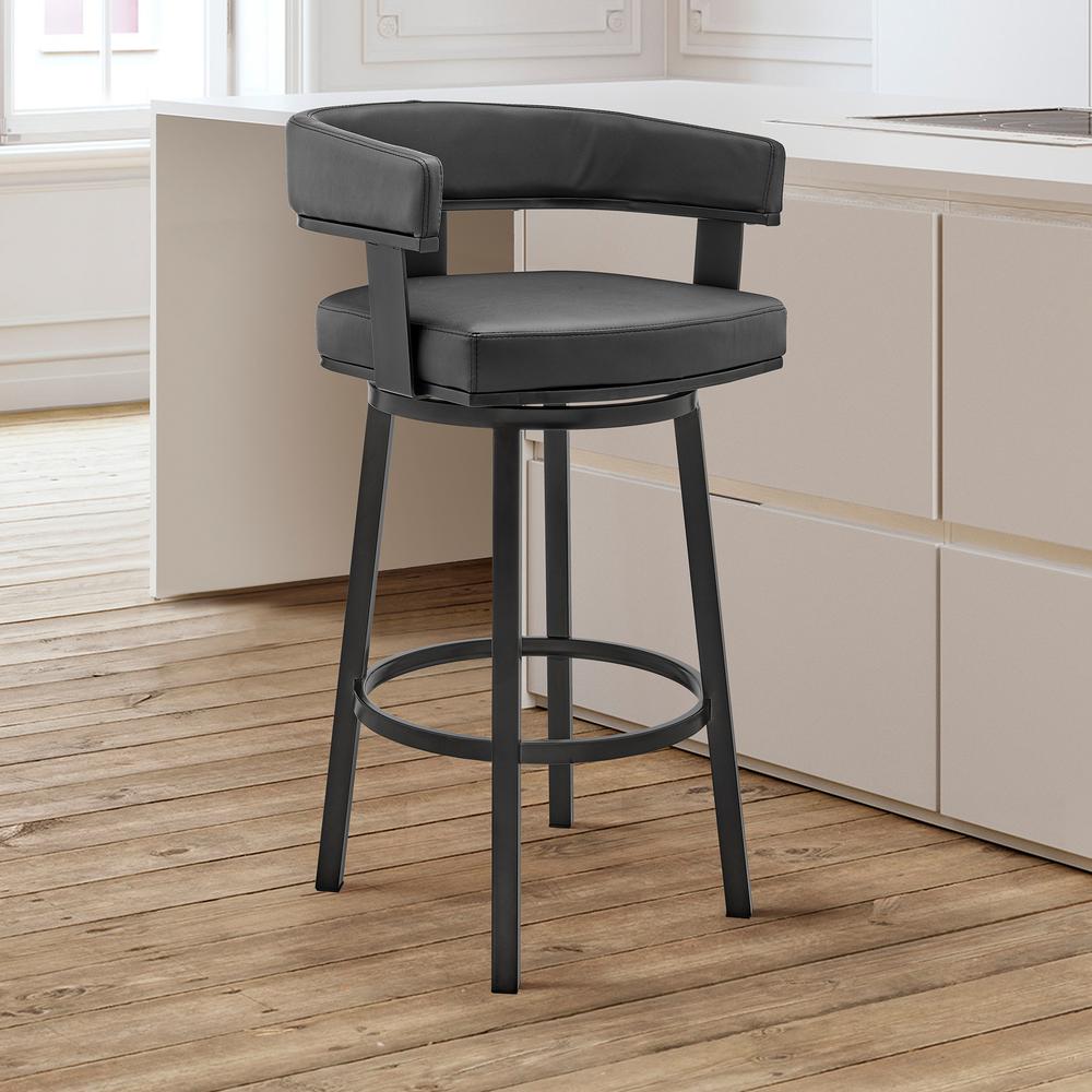 Lorin 26" Counter Height Swivel Bar Stool in Black Finish and Black Faux Leather. Picture 9