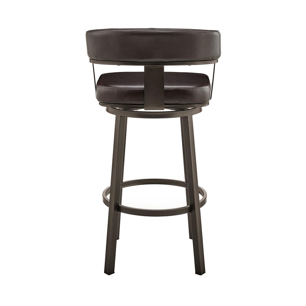 Cohen 30" Bar Height Swivel Bar Stool in Java Brown Finish and Chocolate Faux Leather. Picture 4