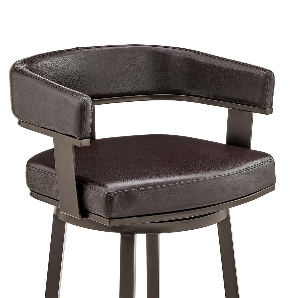 Cohen 30" Bar Height Swivel Bar Stool in Java Brown Finish and Chocolate Faux Leather. Picture 5