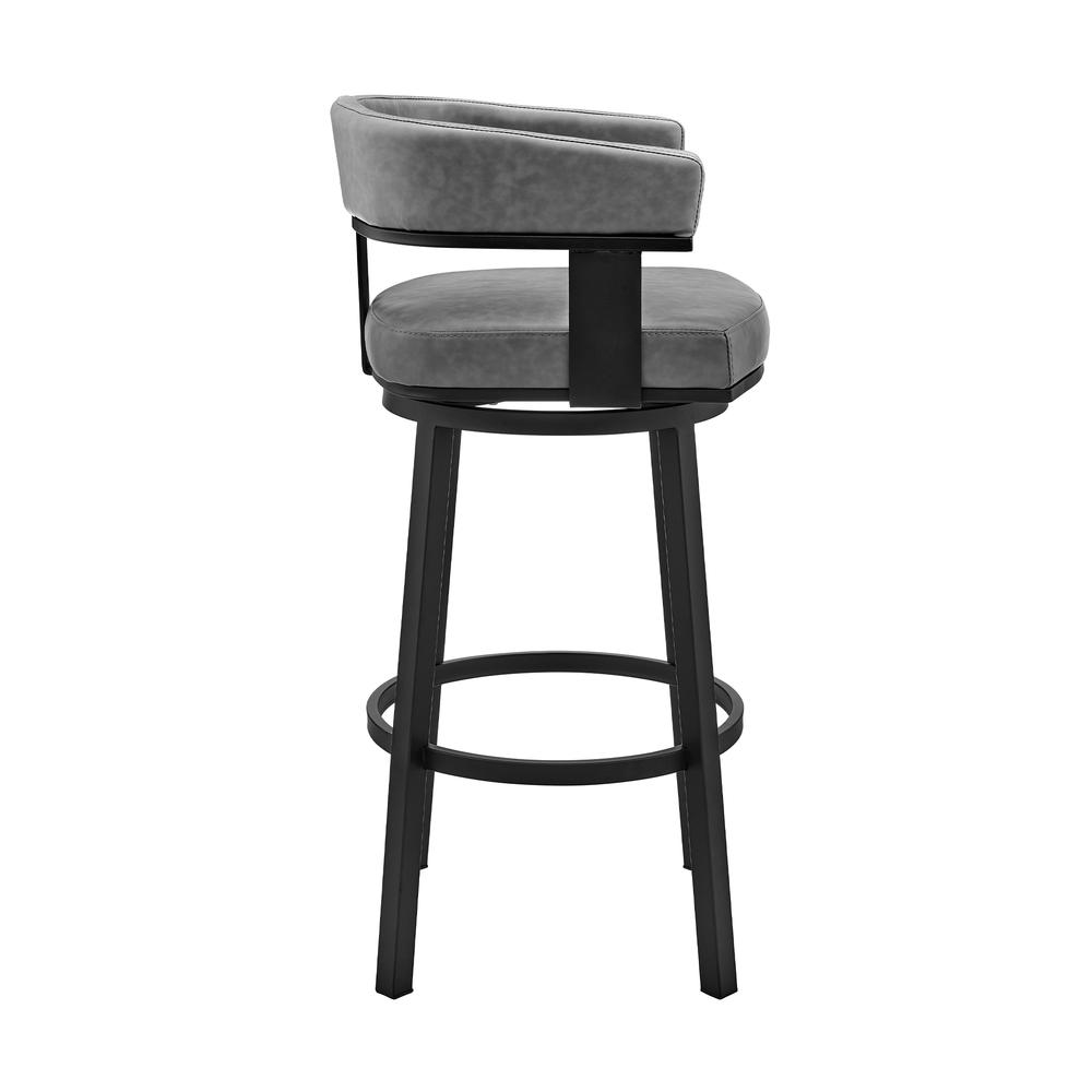 Cohen 26" Counter Height Swivel Bar Stool in Black Finish and Gray Faux Leather. Picture 2