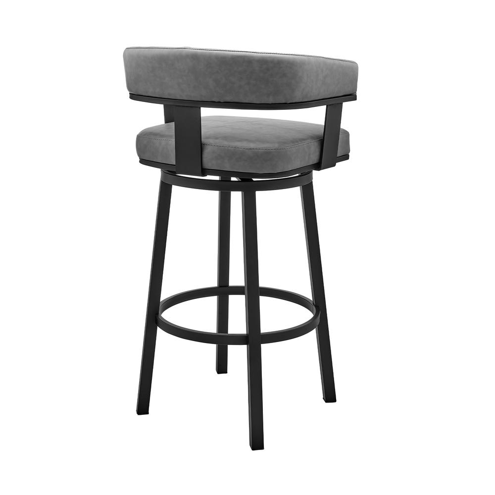 Cohen 26" Counter Height Swivel Bar Stool in Black Finish and Gray Faux Leather. Picture 3