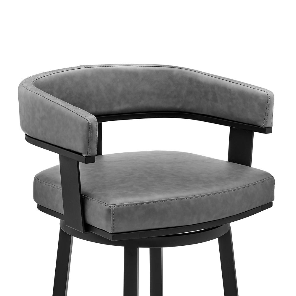 Cohen 26" Counter Height Swivel Bar Stool in Black Finish and Gray Faux Leather. Picture 5