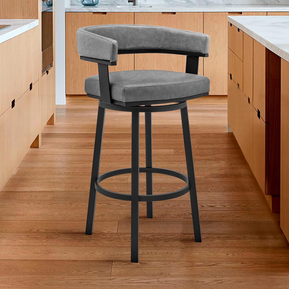 Cohen 26" Counter Height Swivel Bar Stool in Black Finish and Gray Faux Leather. Picture 8