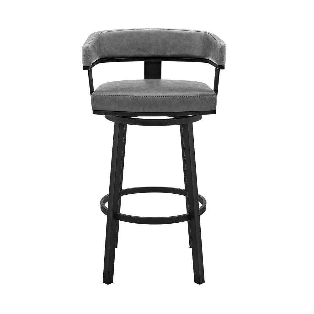 Cohen 30" Bar Height Swivel Bar Stool in Black Finish and Gray Faux Leather. Picture 1