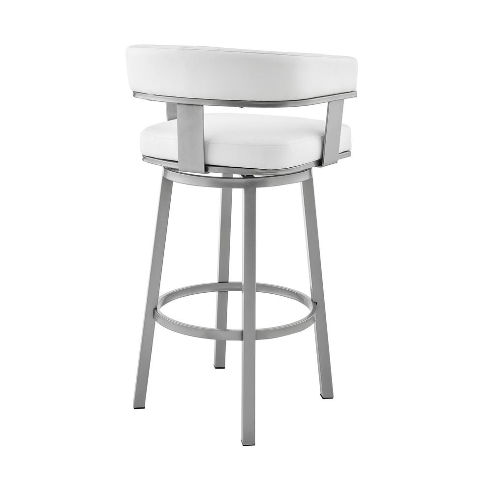 Cohen 30" Bar Height Swivel Bar Stool in Silver Finish with White Faux Leather. Picture 3