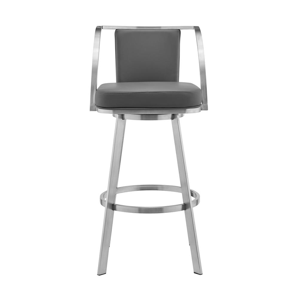 Sandringham 26" Gray Faux Leather and Brushed Stainless Steel Swivel Bar Stool. Picture 1