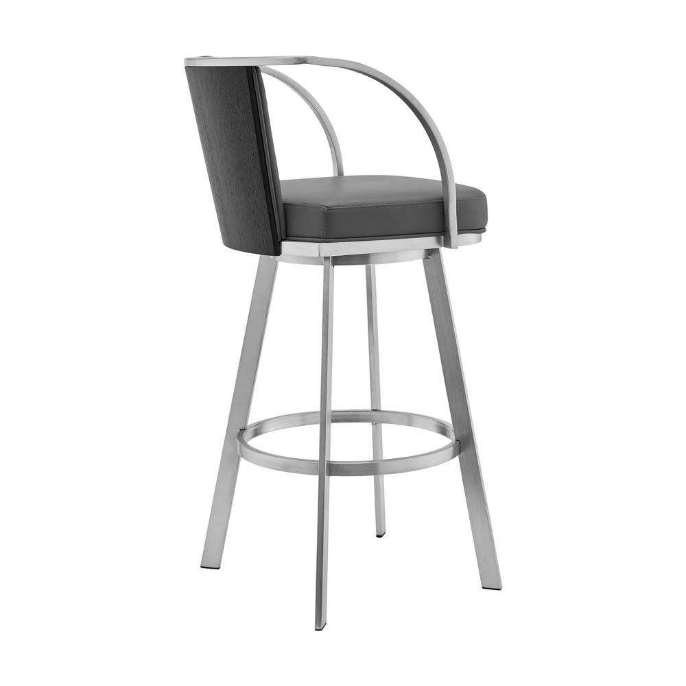 Sandringham 26" Gray Faux Leather and Brushed Stainless Steel Swivel Bar Stool. Picture 2