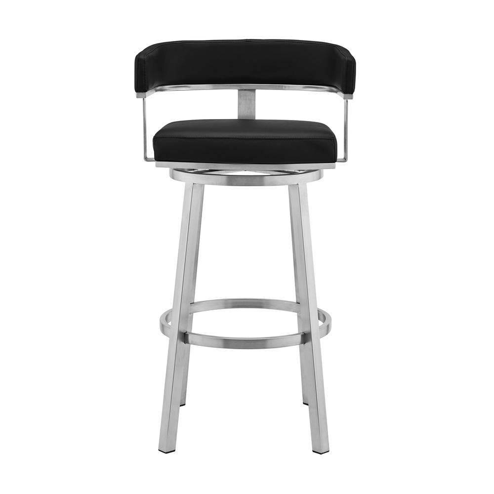 Cohen 26" Black Faux Leather and Brushed Stainless Steel Swivel Bar Stool. Picture 1