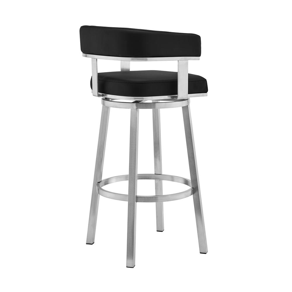 Cohen 26" Black Faux Leather and Brushed Stainless Steel Swivel Bar Stool. Picture 2