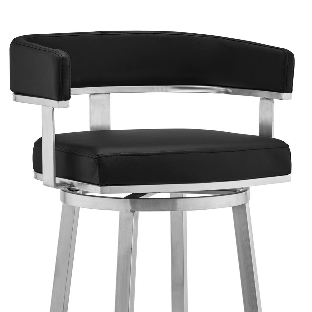 Cohen 26" Black Faux Leather and Brushed Stainless Steel Swivel Bar Stool. Picture 3