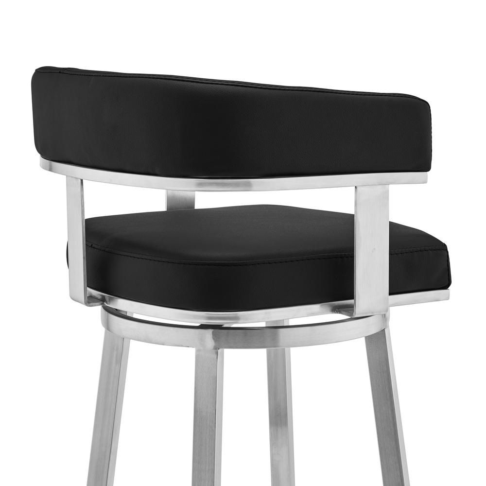 Cohen 26" Black Faux Leather and Brushed Stainless Steel Swivel Bar Stool. Picture 4