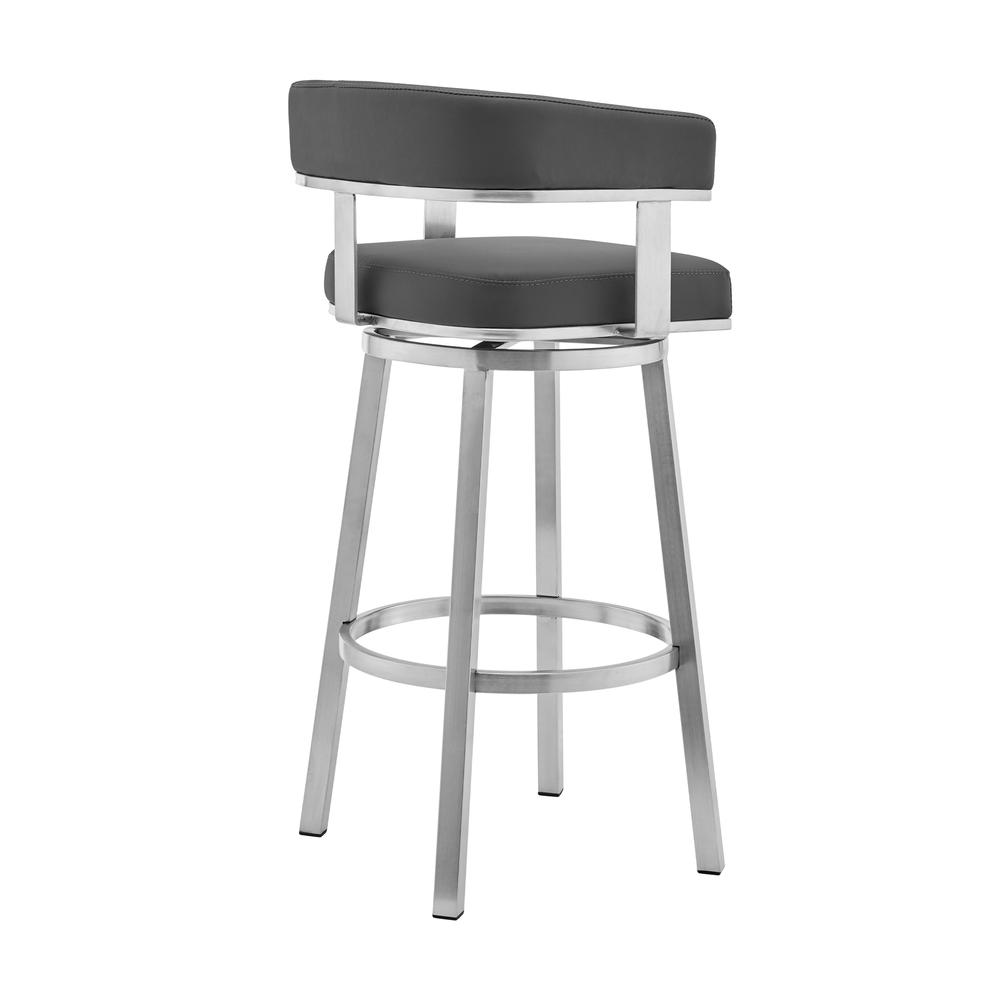 Cohen 26" Gray Faux Leather and Brushed Stainless Steel Swivel Bar Stool. Picture 2