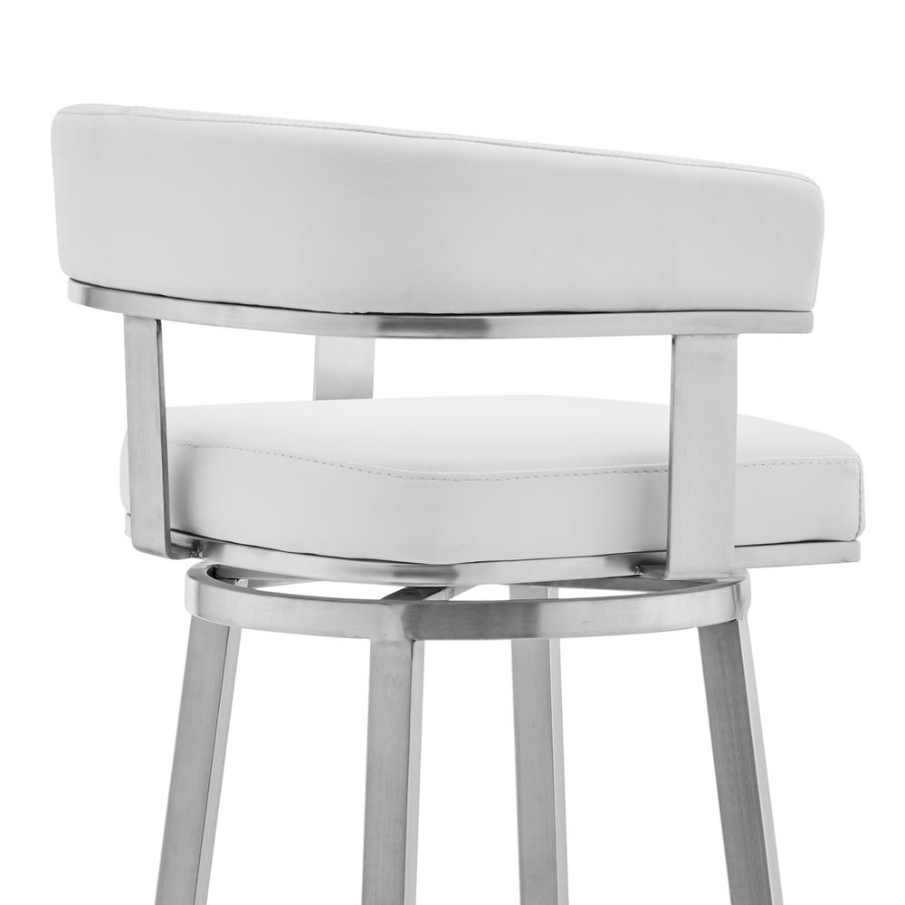 Cohen 30" White Faux Leather and Brushed Stainless Steel Swivel Bar Stool. Picture 4