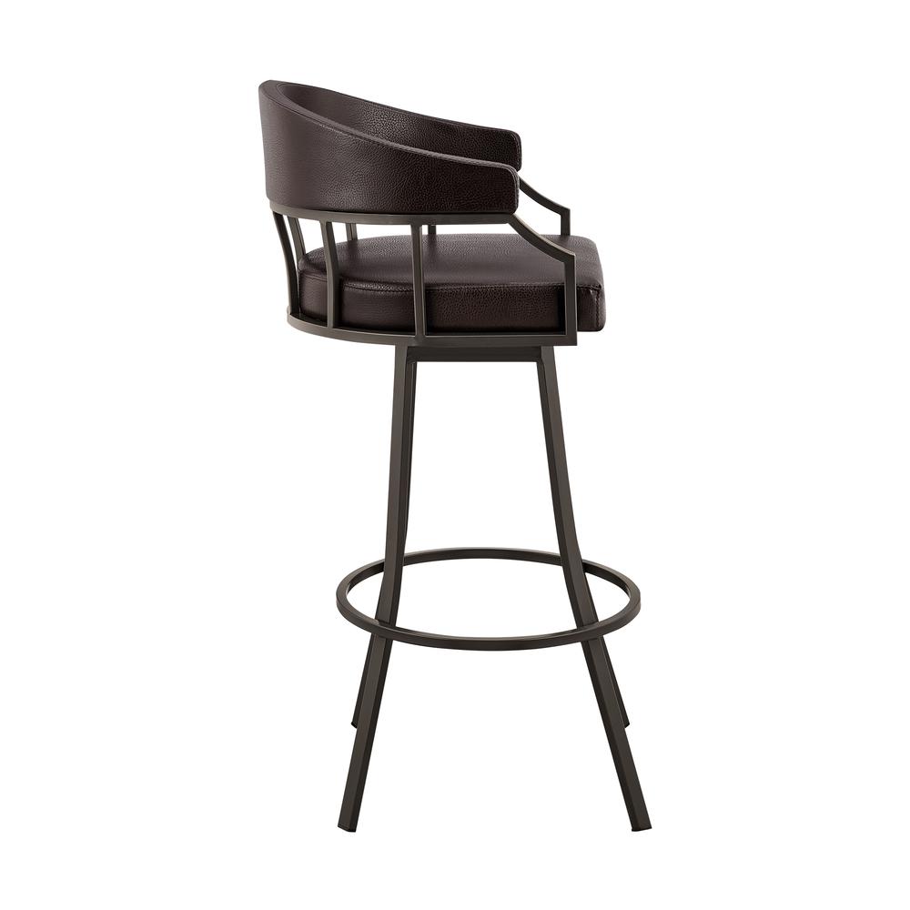 Palmdale 26" Swivel Brown Faux Leather and Java Brown Metal Bar Stool. Picture 2