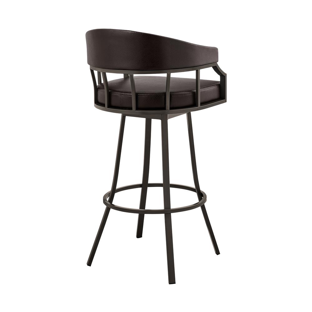 Palmdale 26" Swivel Brown Faux Leather and Java Brown Metal Bar Stool. Picture 3