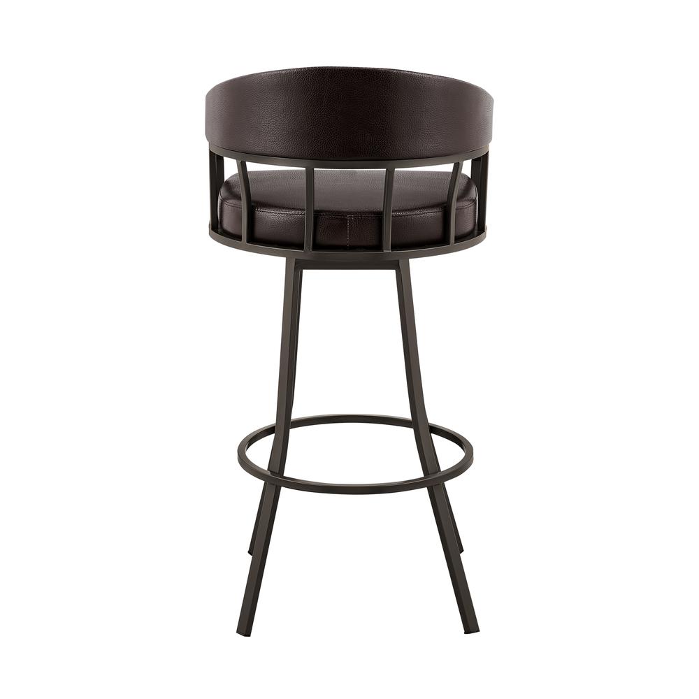 Palmdale 26" Swivel Brown Faux Leather and Java Brown Metal Bar Stool. Picture 4