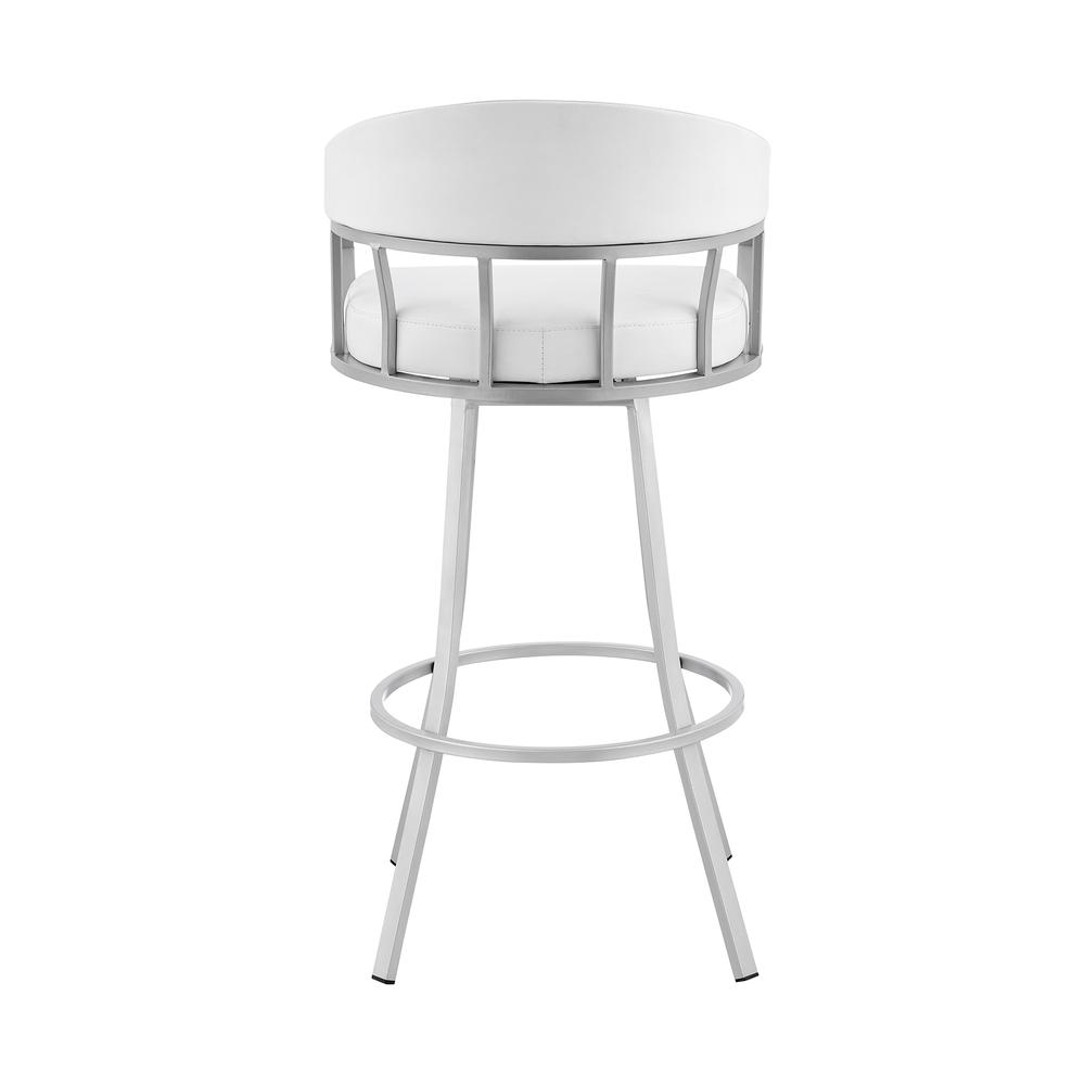Palmdale 26" Swivel White Faux Leather and Silver Metal Bar Stool. Picture 5