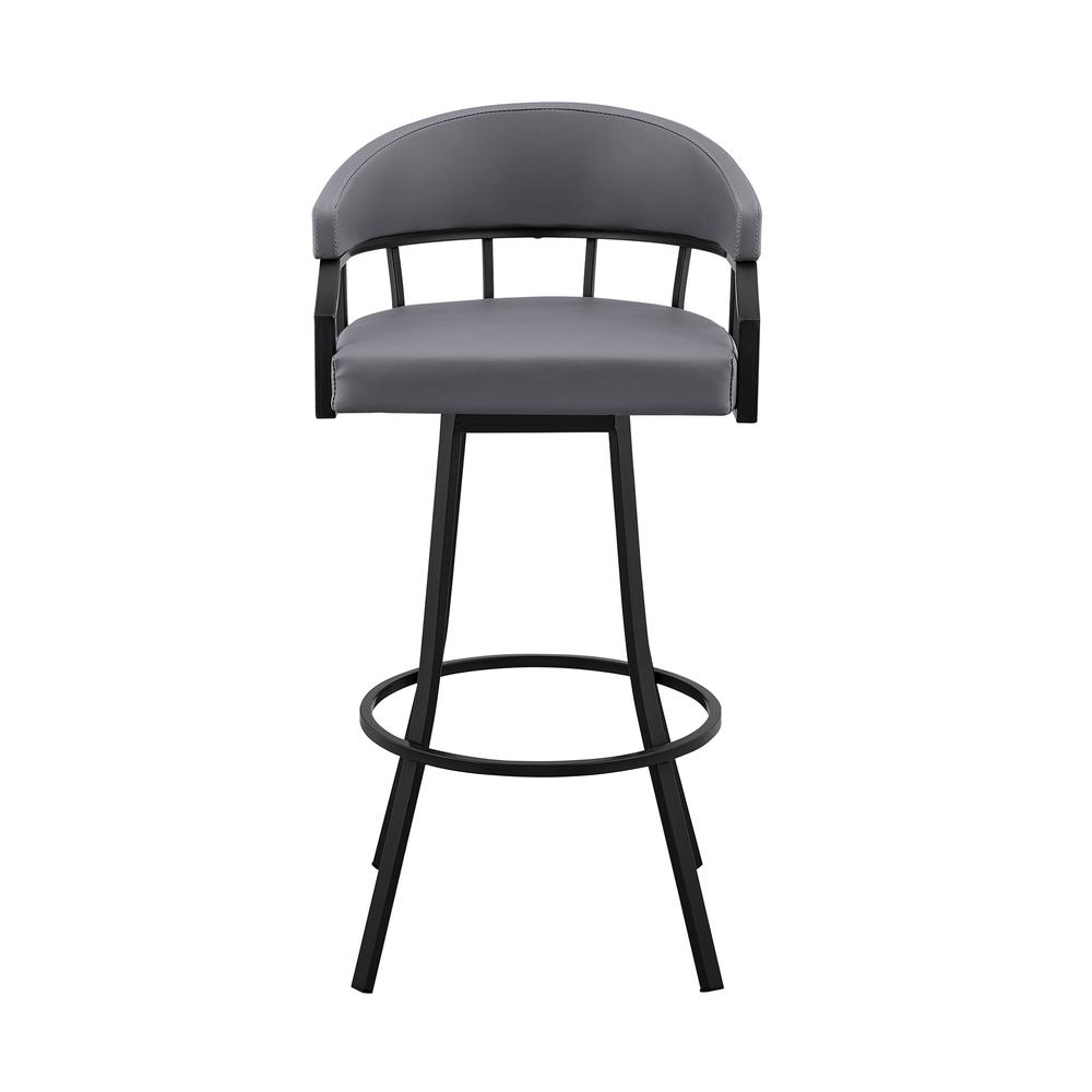 Palmdale 26" Swivel Slate Grey Faux Leather and Black Metal Bar Stool. Picture 1