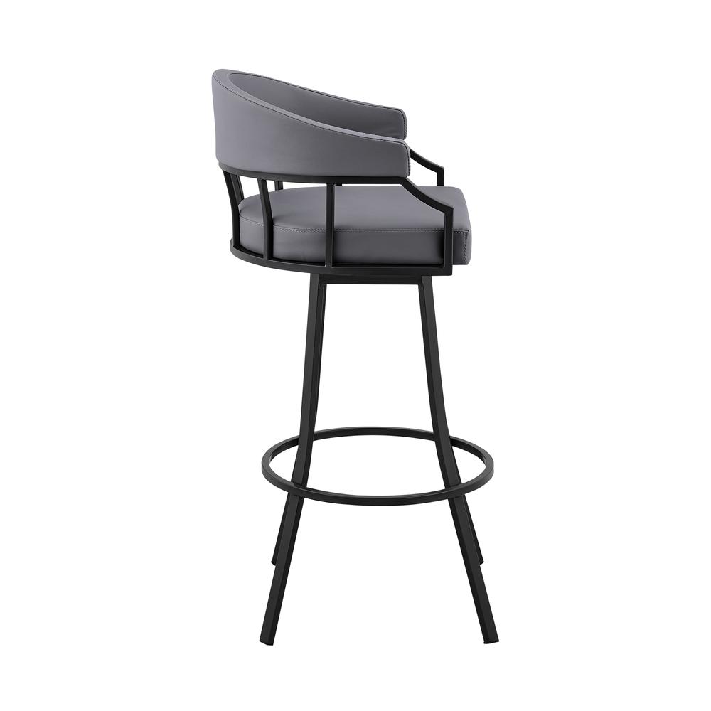 Palmdale 26" Swivel Slate Grey Faux Leather and Black Metal Bar Stool. Picture 2