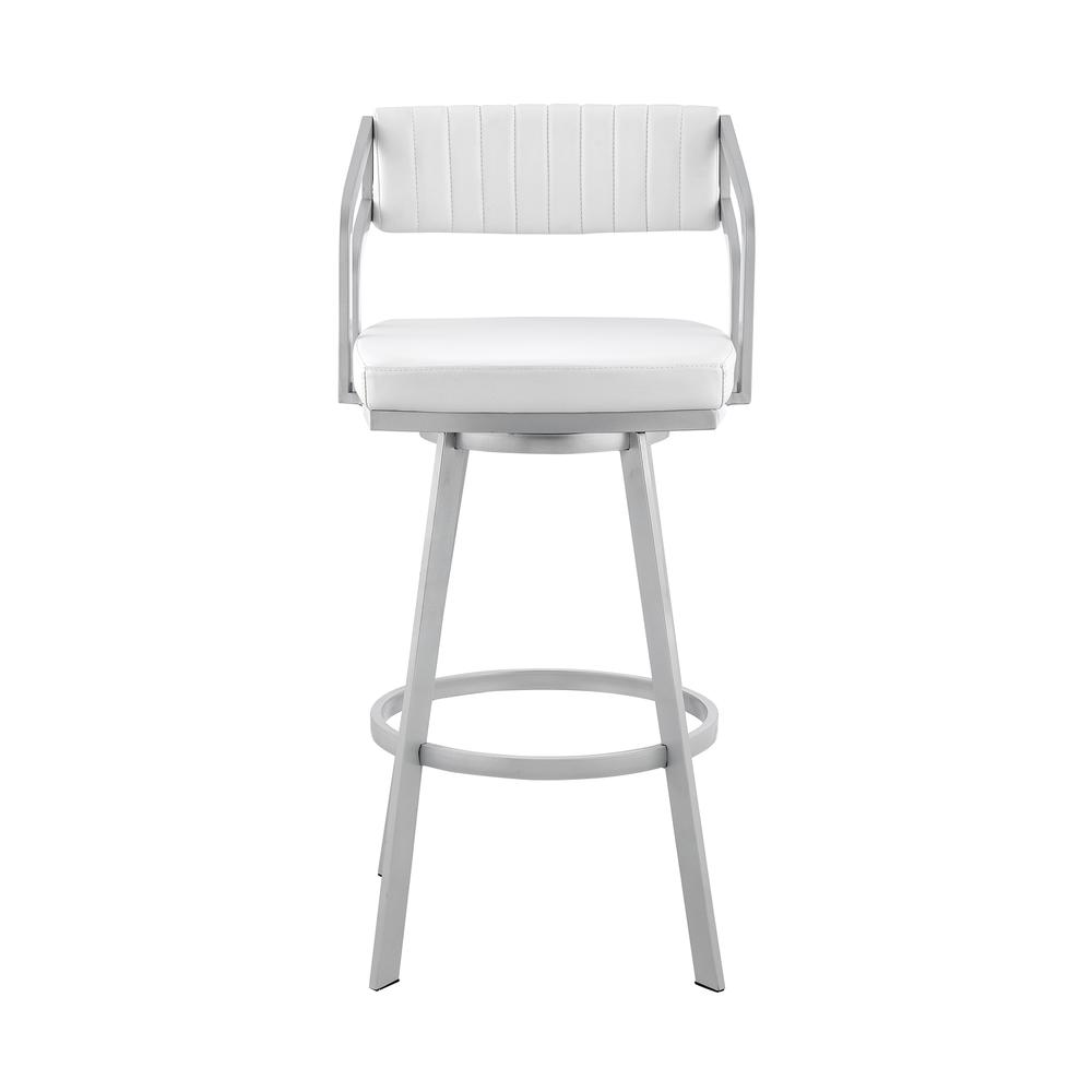Scranton 26" Swivel White Faux Leather and Silver Metal Bar Stool. Picture 1