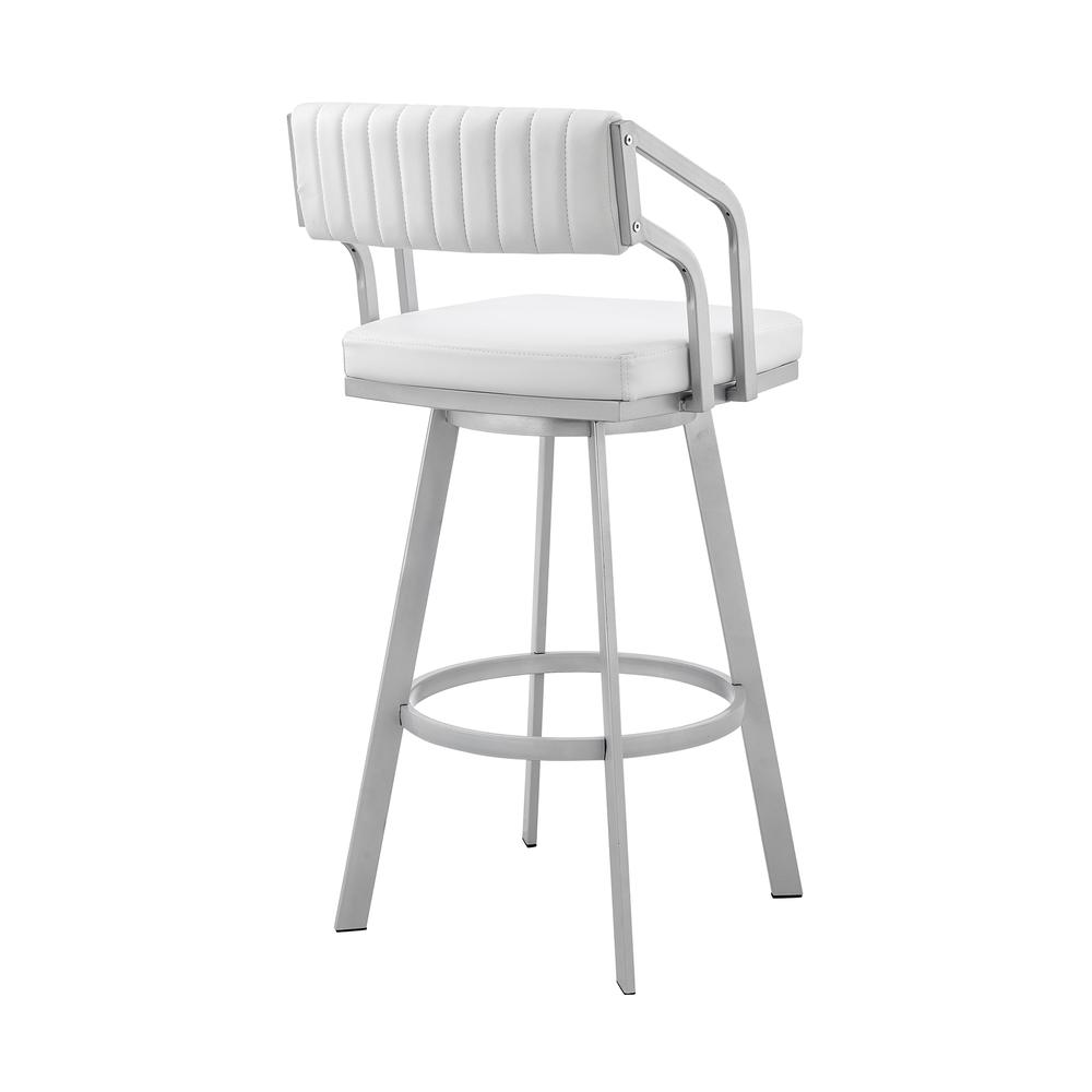 Scranton 26" Swivel White Faux Leather and Silver Metal Bar Stool. Picture 3