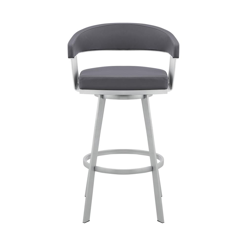 Bronson 25" Slate Grey Faux Leather and Silver Metal Bar Stool. Picture 1