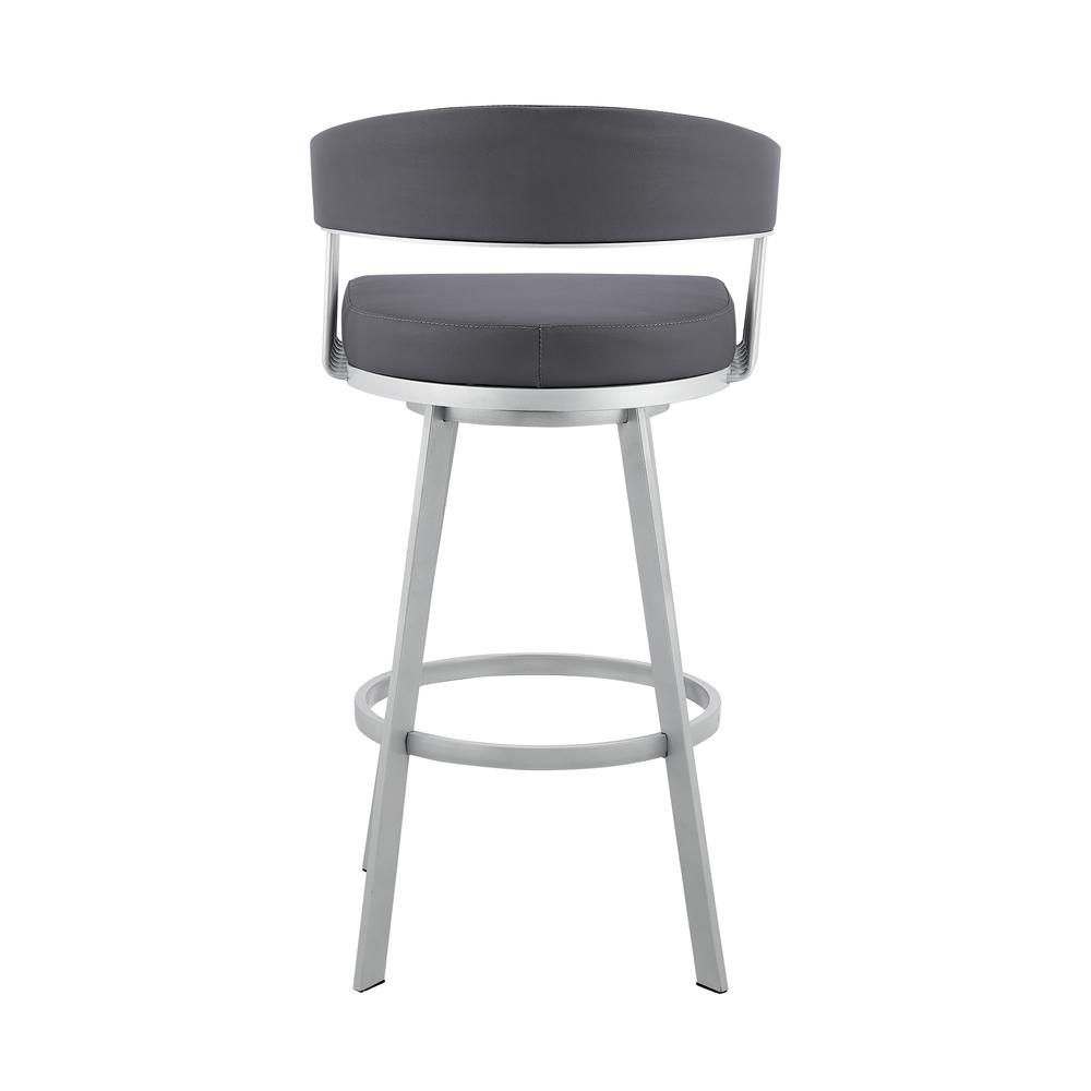 Bronson 25" Slate Grey Faux Leather and Silver Metal Bar Stool. Picture 4
